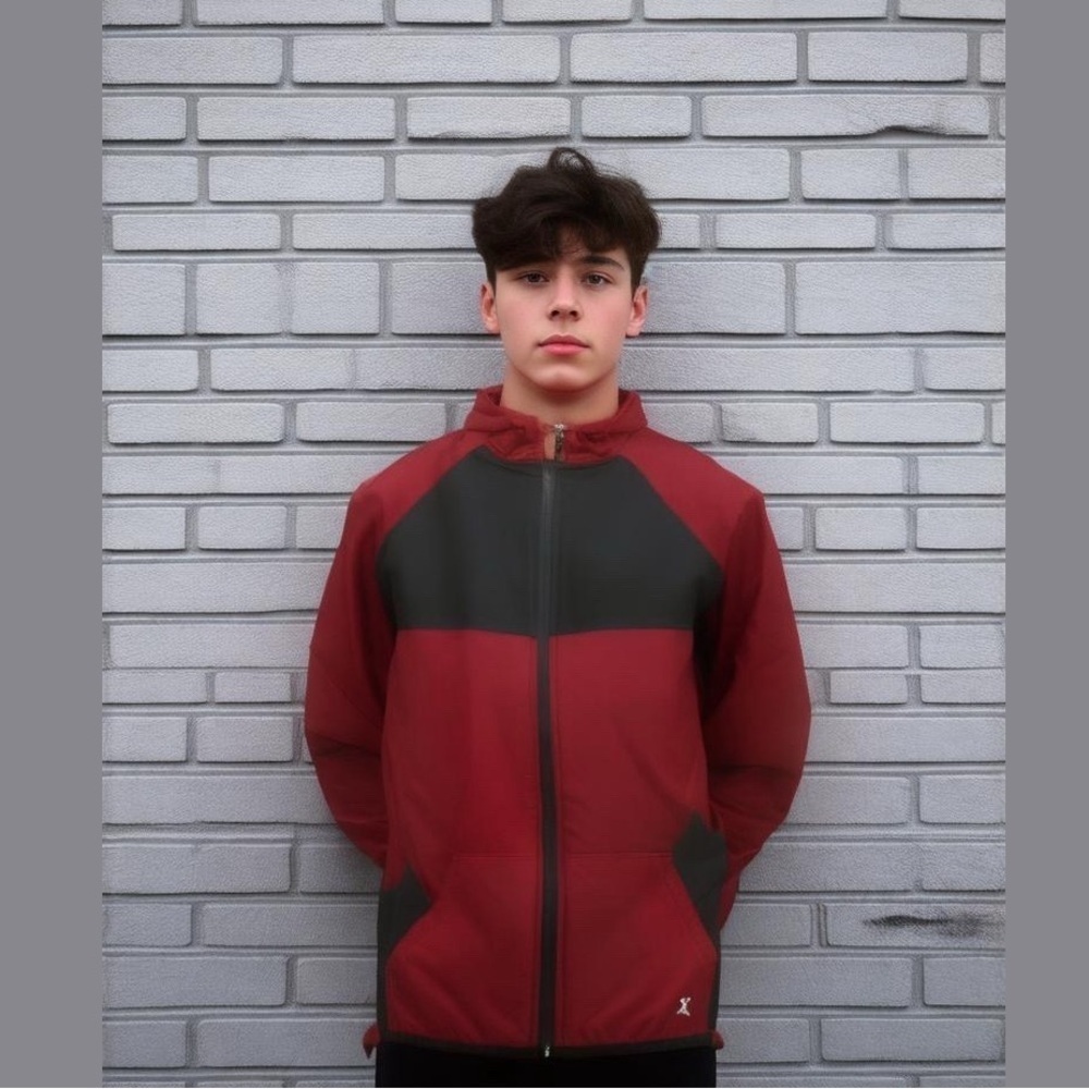 EU Xersion Boy's Red Zippered Color Block Hoodie
